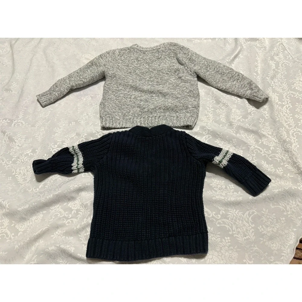 Lot of 2 Boys Knit‎ Sweaters 6-12 Month Baby + 2T Toddler Old Navy Gray Blue